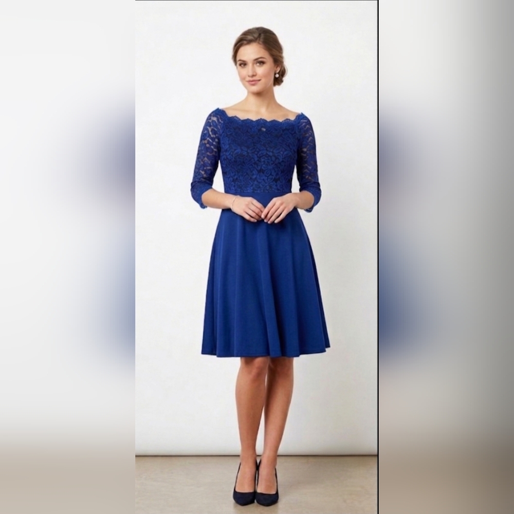 NWT Chic Royal Blue Floral Lace Bodice Fit & Flare Dress | size XL ​